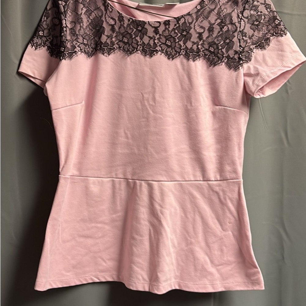 Pink Lace Accent Women's Top